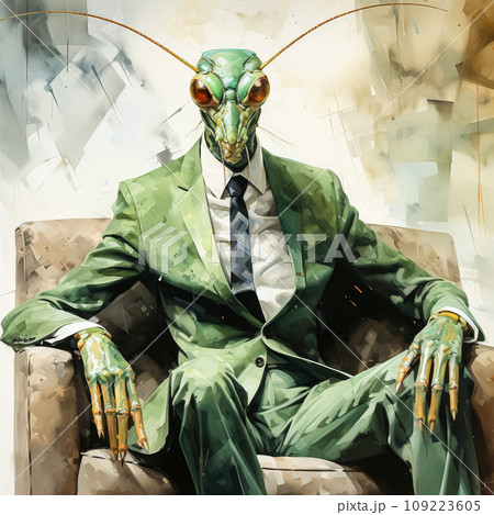 Awatercolor portrait features stylish grasshopper in business suit Awatercolor portrait features stylish grasshopper in business suit 109223605