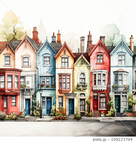 Watercolor sketch featuring picturesque houses and rich architectural heritage 109223704