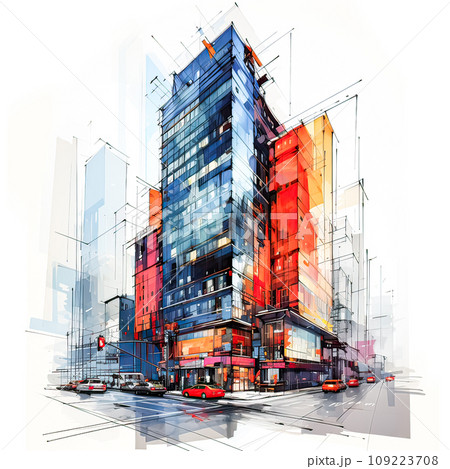 A watercolor portrayal of architectural artistry in American Art Nouveau style 109223708