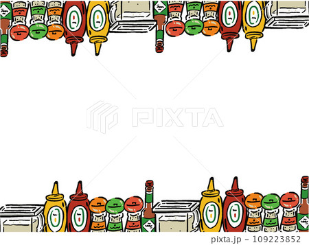手描き風　複数の調味料　フレームイラストA 109223852