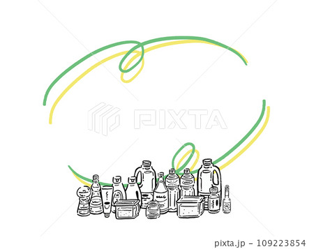 手描き風 複数の調味料 シンプルなフレームイラスト 手描き風 複数の調味料 シンプルなフレームイラスト 109223854