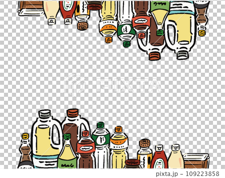 手描き風 複数の調味料 フレームイラストB 手描き風 複数の調味料 フレームイラストB 109223858