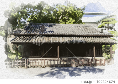 水彩画風　東京北の丸公園　江戸城　同心番所　東京都千代田区 109224674