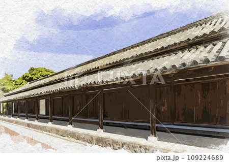 水彩画風　東京北の丸公園　江戸城　百人番所　東京都千代田区 109224689