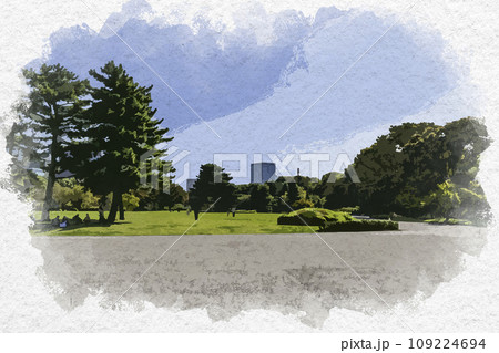 水彩画風 東京北の丸公園 江戸城大奥跡 東京都千代田区 水彩画風 東京北の丸公園 江戸城大奥跡 東京都千代田区 109224694