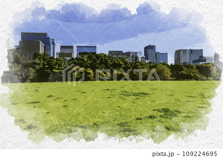 水彩画風 東京北の丸公園 江戸城大奥跡 東京都千代田区 水彩画風 東京北の丸公園 江戸城大奥跡 東京都千代田区 109224695