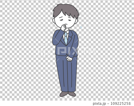 立ちながら困るスーツの男性のイラスト 立ちながら困るスーツの男性のイラスト 109225258