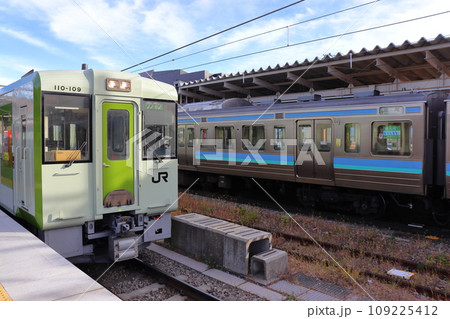小海線のキハ100系気動車とE127系電車（小淵沢駅） 109225412