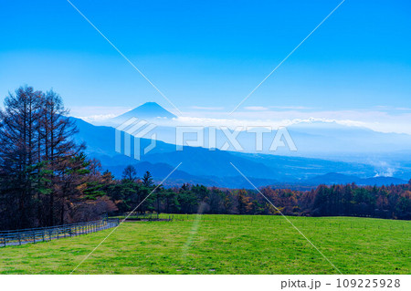 【富士山素材】山梨県立まきば公園から見た富士山と青空【山梨県】 【富士山素材】山梨県立まきば公園から見た富士山と青空【山梨県】 109225928