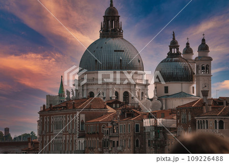 View from Campanile di San Marco to Basilica of St Mary of Health or Basilica di Santa Maria della Salute at summer morning in Venice, Italy 109226488