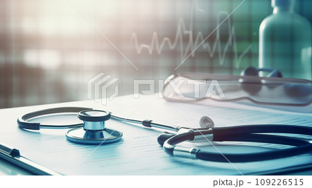 聴診器と心電図シート 聴診器と心電図シート 109226515