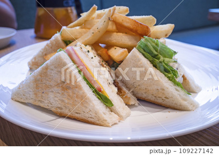 Truffle egg sandwich on white plate Truffle egg sandwich on white plate 109227142