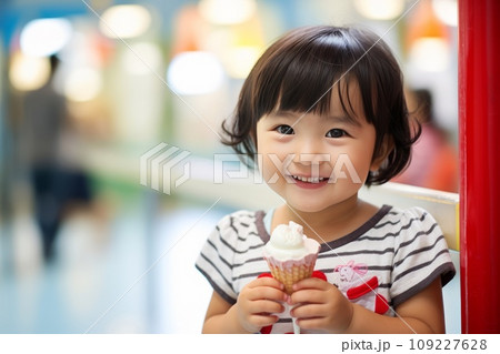 ソフトクリームを持った女の子　AI生成画像　AI画像 109227628