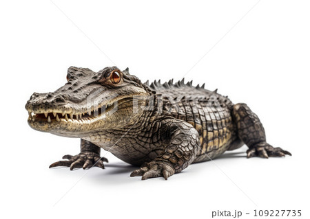 Crocodile full body showing jaws on white isolate background 109227735