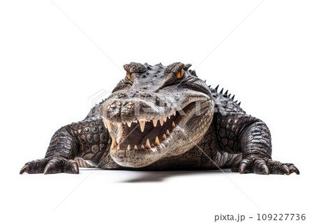 Crocodile full body showing jaws on white isolate background Crocodile full body showing jaws on white isolate background 109227736