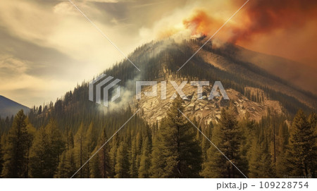 A forest fire burning the side of a mountain in Montana 109228754