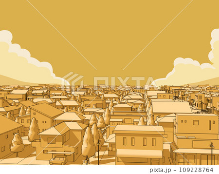 住宅街CG　住宅　街並み　風景　背景　単調色黄色　空 109228764