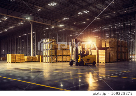 Large modern warehouse with forklift Large modern warehouse with forklift 109228875