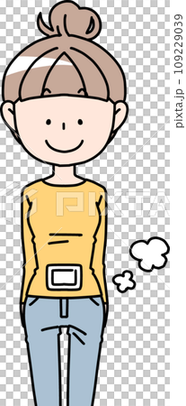 A woman putting a warmer on her stomach 109229039