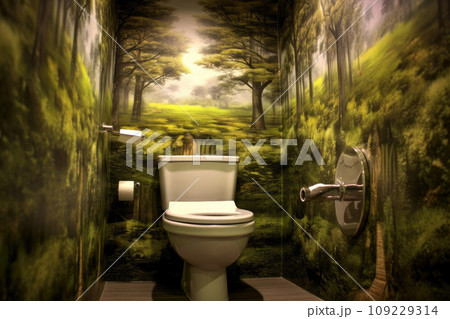 Restroom interior with white toilet bowl. Restroom interior with white toilet bowl. 109229314