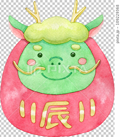 かわいい辰年のだるまの水彩イラスト かわいい辰年のだるまの水彩イラスト 109229368