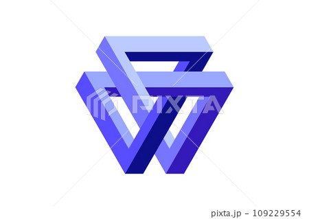Impossible triangle shape. Optical visual illusion. Triangular Infinite loop symbol. Blue purple unreal geometric form. Solid puzzle element for logo, icon, label, tag, decor. Vector illustration 109229554