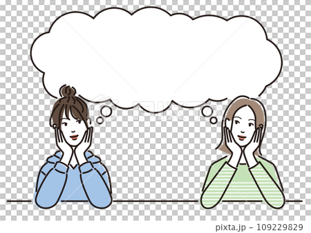 頬杖をつき、何かを考える若い女性たち 109229829
