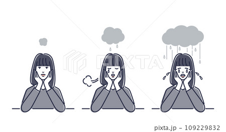頬杖をつく若い女性　心のもやもや　涙の雨 109229832
