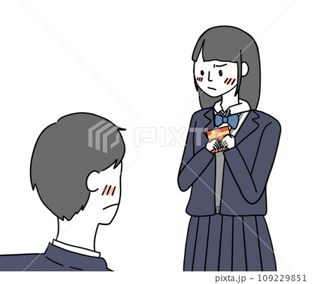 バレンタインでチョコを渡そうとするツンデレな女の子と男の子 109229851