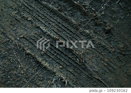 泥道に付いたタイヤ痕 109230162