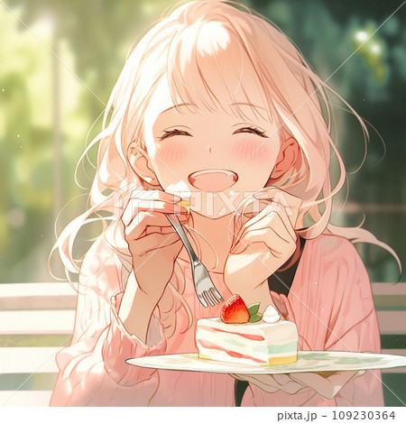 ケーキを食べる少女のイラスト素材 [109230364] - PIXTA