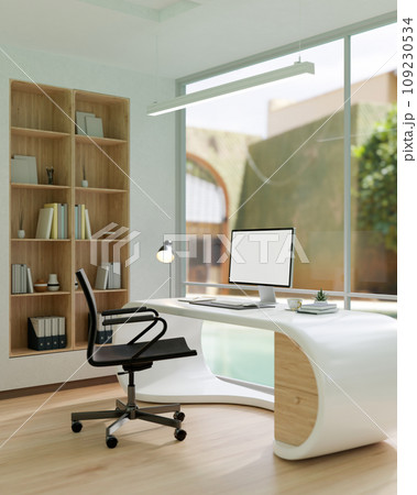 Interior design of a modern private office room or home office with a modern computer desk. 109230534