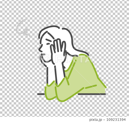 A worried woman resting her chin on her hands 109231394