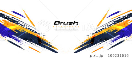 Abstract Brush Background Dominated by Blue and Yellow Color with Halftone Effect. Brush Stroke Illustration for Banner, Poster, or Sports Background. Scratch and Texture Elements For Design 109231616
