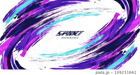 Abstract and Colorful Brush Background with Halftone Effect. Sport Banner. Brush Stroke Illustration. Scratch and Texture Elements For Design 109231662