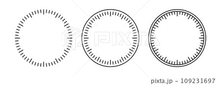 Blank mechanical clock face divided into seconds and minutes. Round meter scale. Watch dial. Timer template. Simple clock face. Vector illustration on white background 109231697