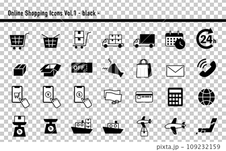 Online shop icon set A 02 black Online shop icon set A 02 black 109232159