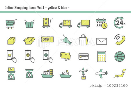 オンラインショップアイコンセットA　03　黄色と水色 109232160