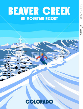 Beaver Creek Ski Travel resort poster vintage. Colorado USA winter landscape travel card 109232520