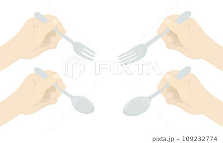 Hand holding a spoon, fork. Illustration vector. Hand holding a spoon, fork. Illustration vector. 109232774
