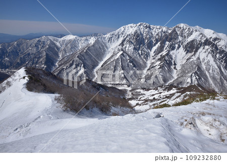 白毛門中腹から見た雪の谷川岳と東面岩壁 109232880