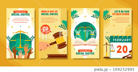 Social Justice Day Social Media Stories Flat Cartoon Hand Drawn Templates Background Illustration 109232995