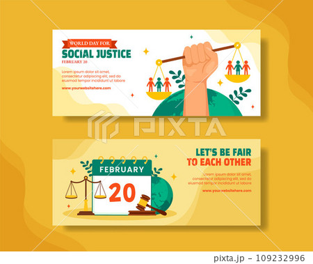 Social Justice Day Horizontal Banner Flat Cartoon Hand Drawn Templates Background Illustration 109232996