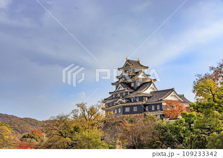 紅葉見頃な岡山後楽園と改修後の岡山城 109233342