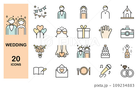 結婚式に関するアイコンセット　カラー 109234883