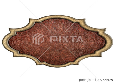 vintage leather sign in a figured metal frame isolated on a white background 109234979