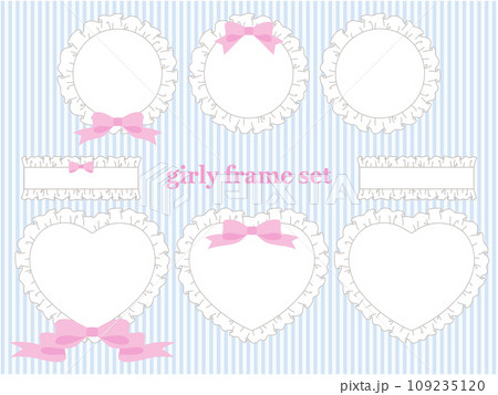 フリルとリボンのフレームのベクターイラストセット 109235120