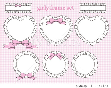 フリルとリボンのフレームのベクターイラストセット フリルとリボンのフレームのベクターイラストセット 109235123