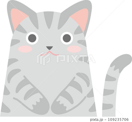 猫のイラスト_ニャンコ_サバ猫_お手々をお腹に当てたサバ猫 猫のイラスト_ニャンコ_サバ猫_お手々をお腹に当てたサバ猫 109235706