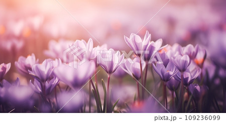 Spring banner with crocus flowers in the...のイラスト素材 [109236099] - PIXTA